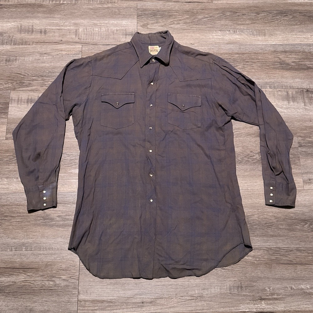 Vintage 1950s Levi's Timberline Men's Sz 16.5-34 Pearl Snap Western Shirt Big E